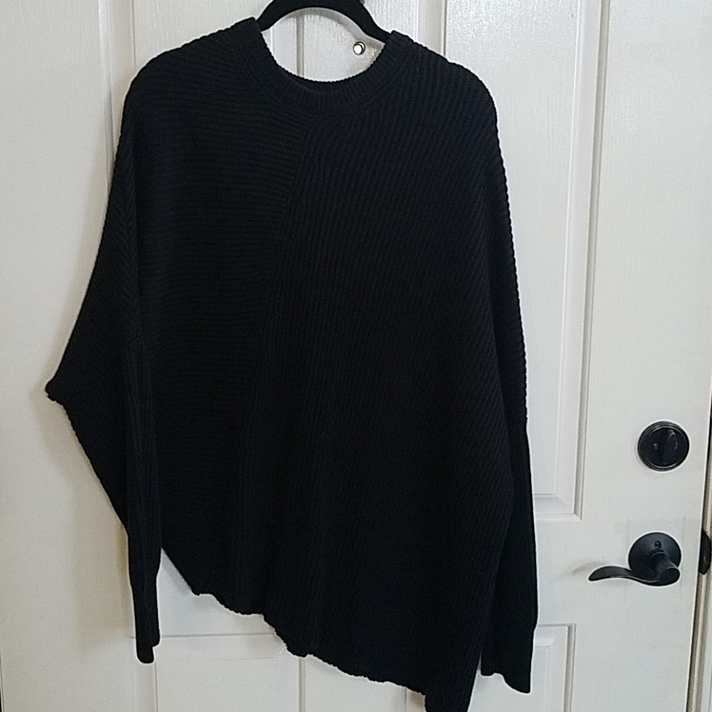 Free People Ribbed Asymmetrical Black Sweater